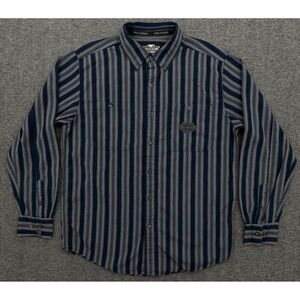 Harley Davidson Shirt Mens‎ Medium Blue Stripe Embroidered HD Sheild Button Down